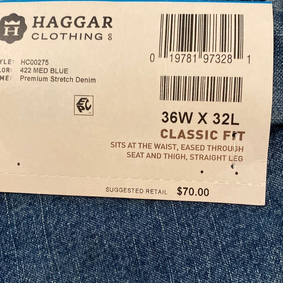 Haggar SZ 36 x 32 Denim Blue Jeans Classic Fit  Stretch Denim New D15 - Picture 5 of 13